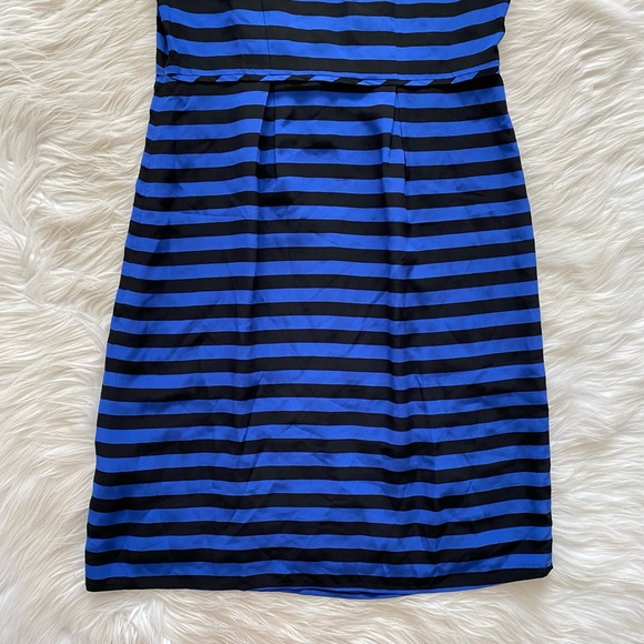 Garnet Hill Black Blue Striped Silk Modest Dress - Picture 6 of 7